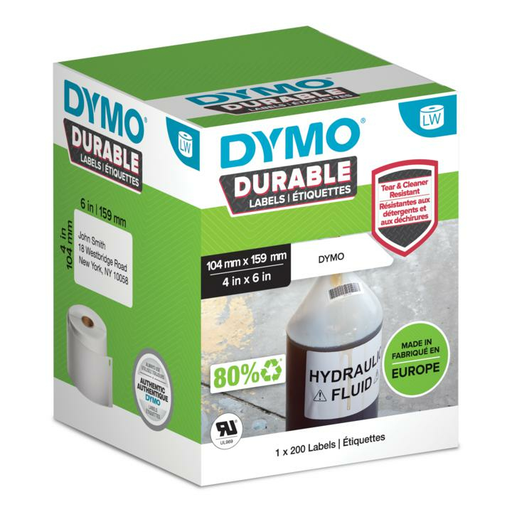Dymo Durable - White - Self-adhesive printer label - Polypropylene (PP) - Permanent - Universal - -18 - 50 °C