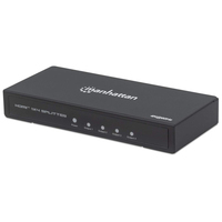 Manhattan HDMI Splitter 4-Port  - 4K@60Hz - Displays output from x1 HDMI source to x4 HD displays (same output to four displays) - AC Powered (cable 1.2m) - Black - Three Year Warranty - Retail Box (With Euro 2-pin plug) - HDMI - 4x HDMI - 3840 x 2160 pixels - Blac