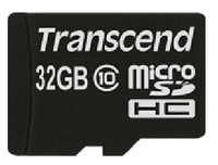 Transcend microSDXC/SDHC Class 10 32GB with Adapter - 32 GB - MicroSDHC - Class 10 - NAND - 90 MB/s - Black