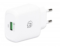 Manhattan Wall/Power Mobile Device Charger (Euro 2-pin) - USB-A Port - Output: 1x 18W (Qualcomm Quick Charge) - White - Phone Charger - Three Year Warranty - Box - Indoor - AC - 12 V - White