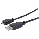 Manhattan USB-A to Micro-USB Cable - 1.8m - Male to Male - Black - 480 Mbps (USB 2.0) - Equivalent to UUSBHAUB6 - Hi-Speed USB - Lifetime Warranty - Polybag - 1.8 m - USB A - Micro-USB B - USB 2.0 - Male/Male - Black