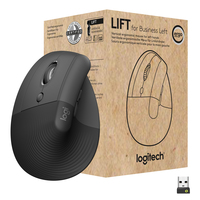 Logitech Lift Vertical Ergonomic Mouse for Business - Left - Left-hand - Vertical design - Optical - RF Wireless + Bluetooth - 4000 DPI - Graphite