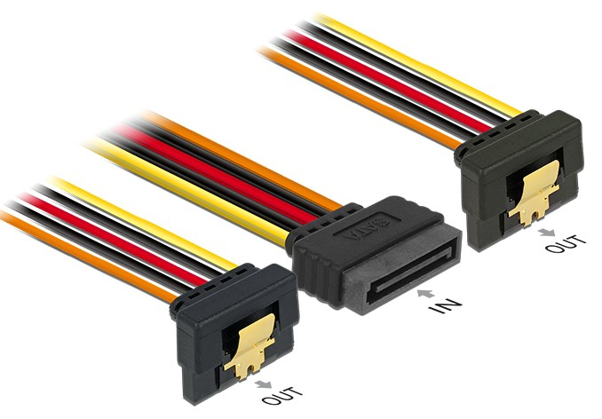 Delock 60145 - 0.15 m - SATA I - SATA 15-pin - Male/Female - Black,Orange,Red,Yellow - Straight