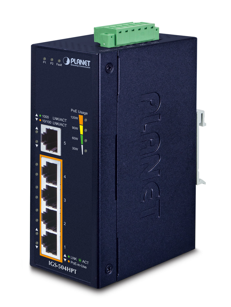 Planet IGS-504HPT - Switch - 4 x 10/100/1000 (PoE+) + 1 x 10/100/1000