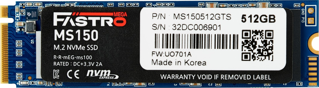 MEGA Fastro SSD 512GB MS150 Series PCI-Express NVMe intern retail