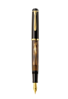 Pelikan M200 - Schwarz - Braun - Gold - Marmorfarbe - Integriertes Befüllsystem - Harz - Gold - Kursiv nib - Gold - Edelstahl