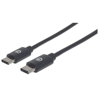 Manhattan USB-C to USB-C Cable - 1m - Male to Male - 480 Mbps (USB 2.0) - 3A (fast charging) - Equivalent to USB2CC1M - Hi-Speed USB - Black - Lifetime Warranty - Polybag - 1 m - USB C - USB C - USB 2.0 - 480 Mbit/s - Black