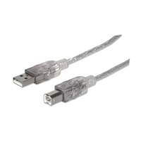 Manhattan USB-A to USB-B Cable - 1.8m - Male to Male - Translucent Silver - 480 Mbps (USB 2.0) - Equivalent to USB2HAB6T - Hi-Speed USB - Lifetime Warranty - Polybag - 1.8 m - USB A - USB B - USB 2.0 - 480 Mbit/s - Silver