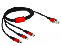 Delock USB Charging Cable 3 in 1 for Lightnin / Micro USB / USB Type-C 1 m - 1 m - USB A - USB C/Micro-USB B/Lightning - USB 2.0 - Black - Red