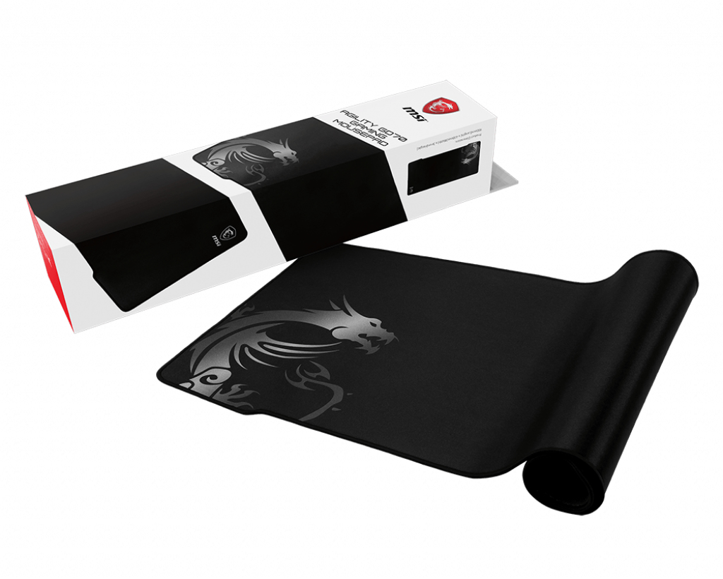 MSI AGILITY GD70 Pro Gaming Mousepad '900mm x 400mm - Pro Gamer Silk Surface - Iconic Dragon Design - Anti-slip and shock-absorbing rubber base - Reinforced stitched edges' - Black - Image - Fabric,Rubber,Silk - Gaming mouse pad