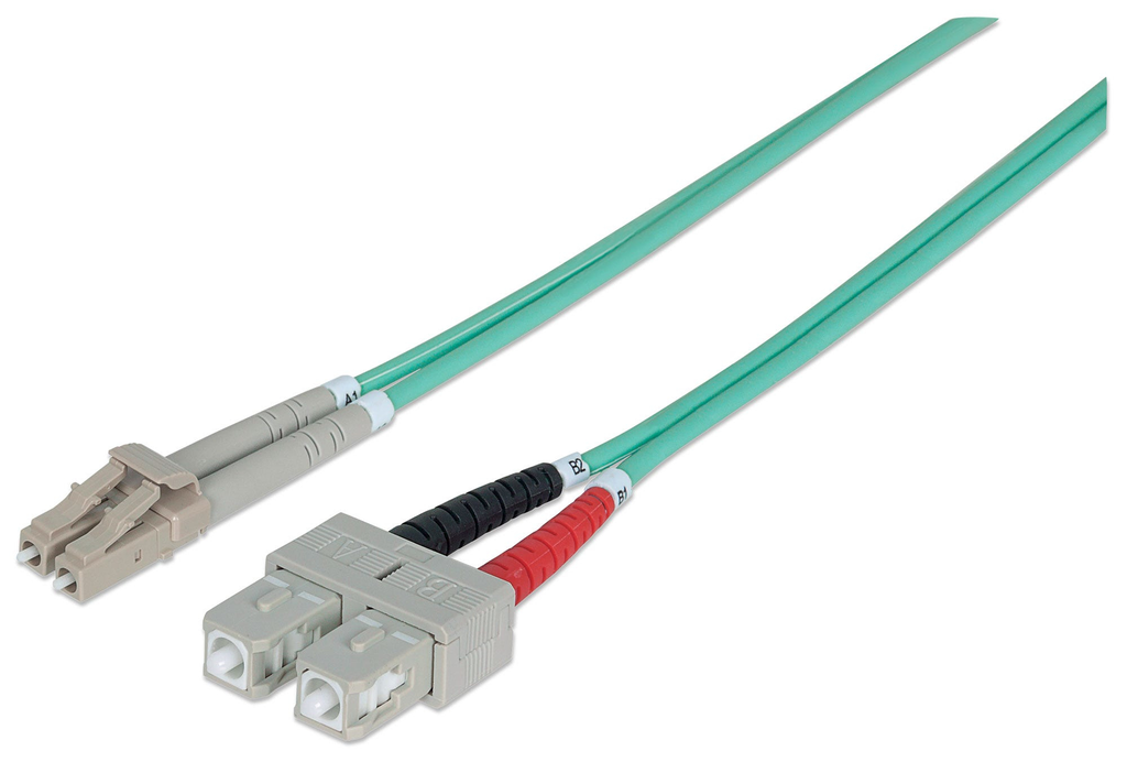 Intellinet Fibre Optic Patch Cable - Duplex - Multimode - LC/SC - 50/125 µm - OM3 - 5m - LSZH - Aqua - Fiber - Lifetime Warranty - 5 m - OM3 - LC - SC - Male/Male - Aqua