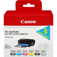Canon PGI-550/CLI-551 PGBK/C/M/Y/BK/GY Multipack mit 6 Tinten - Tinte auf Pigmentbasis - Tinte auf Farbstoffbasis - 6 Stück(e) - Multipack