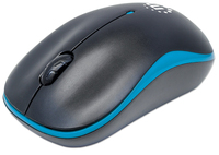 [4924936000] Manhattan Success Wireless Mouse - Black/Blue - 1000dpi - 2.4Ghz (up to 10m) - USB - Optical - Three Button with Scroll Wheel - USB micro receiver - AA battery (included) - Low friction base - Three Year Warranty - Blister - Ambidextrous - Optical - RF Wireless - 1