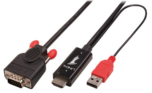 Lindy 1.0m HDMI/USB - VGA - 1 m - HDMI/USB - VGA - Male - Male - Black