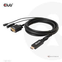 [12601705000] Club 3D HDMI to VGA Cable M/M 2m/6.56ft 28AWG - 2 m - VGA (D-Sub) + 3.5mm - HDMI + Micro-USB - Male/Female - Male/Female - Straight