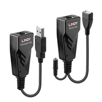 [8733828000] Lindy 100m USB 2.0 Cat.5 Extender - Network transmitter & receiver - 100 m - 480 Mbit/s - Cat5e - Cat6 - CH317Q - CH536G - Black