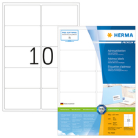 [2291860000] HERMA Address labels Premium A4 99.1x57 mm white paper matt 1000 pcs. - White - Self-adhesive printer label - A4 - Paper - Laser/Inkjet - Permanent