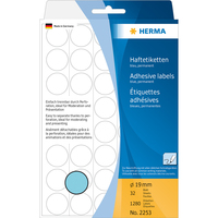 HERMA Multi-purpose labels/colour dots Ø 19 mm round blue paper matt backing paper perforated 1280 pcs. - Blue - Circle - Cellulose - Paper - Germany - 19 mm - 19 mm