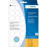 [435803000] HERMA Multi-purpose labels/colour dots Ø 19 mm round blue paper matt backing paper perforated 1280 pcs. - Blue - Circle - Cellulose - Paper - Germany - 19 mm - 19 mm