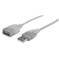 [48830000] Manhattan USB-A to USB-A Extension Cable - 1.8m - Male to Female - 480 Mbps (USB 2.0) - Hi-Speed USB - Translucent Silver - Lifetime Warranty - Polybag - 1.8 m - USB A - USB A - USB 2.0 - Male/Female - Silver