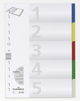 [7441774000] Durable Register mit farb.Taben - A4 hoch - 5-tlg. PP - Leerer Registerindex - Polypropylen (PP) - Mehrfarben - Porträt - A4 - 220 mm