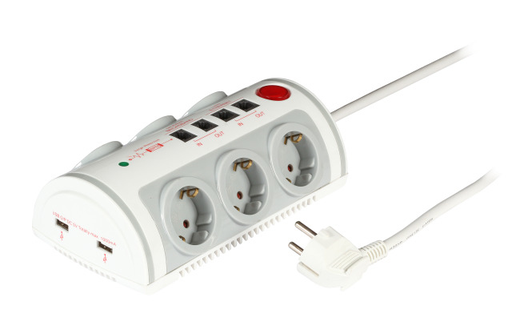 EFB Elektronik Socket Strip 6 x Schuko with Surge Prot., 2 x USB, 2 x RJ45, 2 x RJ11, Switch