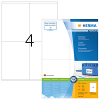 [1368051000] HERMA Labels Premium A4 105x144 mm white paper matt 400 pcs. - White - Self-adhesive printer label - A4 - Paper - Laser/Inkjet - Permanent
