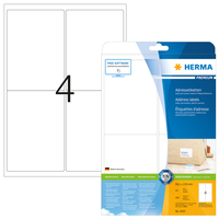 [2919074000] HERMA Adressetiketten Premium A4 99.1x139 mm weiß Papier matt 100 St. - Weiß - Papier - Laser/Inkjet - Matte - Dauerhaft - Abgerundetes Rechteck