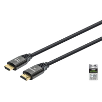 [12578951000] Manhattan HDMI Cable with Ethernet - 8K@60Hz (Ultra High Speed) - 3m (Braided) - Male to Male - Black - 4K@120Hz - Ultra HD 4k x 2k - Fully Shielded - Gold Plated Contacts - Lifetime Warranty - Polybag - 3 m - HDMI Type A (Standard) - HDMI Type A (Standard) - 48 Gb