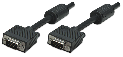 [1624676000] Manhattan SVGA Monitorkabel mit Ferritkernen - HD15 Stecker auf HD15 Stecker mit Ferritkern - schwarz - 10 m - 10 m - VGA (D-Sub) - VGA (D-Sub) - Männlich - Männlich - Schwarz