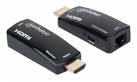 [9060178000] Manhattan 1080p@60Hz Compact HDMI over Ethernet Extender Kit - Extends Distances of Signal up to 60m with a Single Cat6 Ethernet Cable - Transmitter and Receiver included - Power over Cable - Ultra Slim Design - Three Year Warranty - Black - 1920 x 1080 pixels - AV