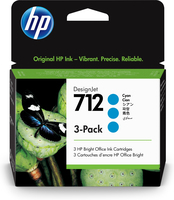 HP 712 3-pack 29-ml Cyan DesignJet Ink Cartridge - Standard Yield - Dye-based ink - 29 ml - 3 pc(s) - Combo pack