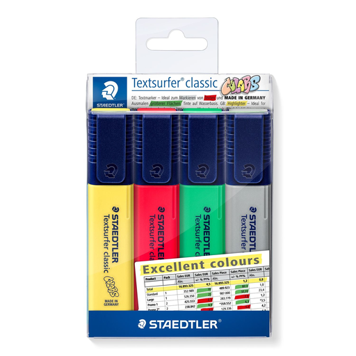 [9723920000] STAEDTLER 364 CWP4-X - 4 pc(s) - Green - Grey - Red - Yellow - Chisel tip - Green - Grey - Red - Yellow - 1 cm³