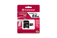 Transcend microSDXC/SDHC Class 10 64GB with Adapter - 64 GB - MicroSDXC - Class 10 - NAND - 90 MB/s - Black