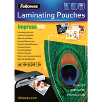 Fellowes A5 Glossy 100 Micron Laminating Pouch - 100 pack - Transparent - Plastic - A5 - 156 mm - 1 mm - 216 mm