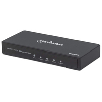 [6361553000] Manhattan HDMI Splitter 4-Port  - 4K@60Hz - Displays output from x1 HDMI source to x4 HD displays (same output to four displays) - AC Powered (cable 1.2m) - Black - Three Year Warranty - Retail Box (With Euro 2-pin plug) - HDMI - 4x HDMI - 3840 x 2160 pixels - Blac