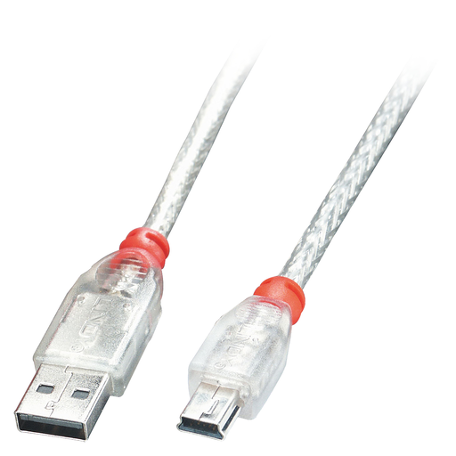 Lindy 41781 - 0.5 m - USB A - Mini-USB B - USB 2.0 - Transparent