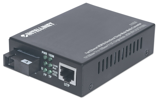 [4644600000] Intellinet Fast Ethernet WDM Bi-Directional Single Mode Media Converter - 10/100Base-Tx to 100Base-Fx (SC) Single-Mode - 20 km (12.4 mi.) - WDM (Rx1310/Tx1550) (Euro 2-pin plug) - 100 Mbit/s - 10Base-T,100Base-TX - 100Base-FX - IEEE 802.3,IEEE 802.3u - Fast Ethernet