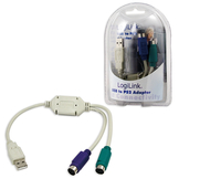 [639197000] LogiLink Adapter USB - 2x PS/2 - 0.2 m - 2x 6-p Mini-DIN - USB A - Male - Female - Grey