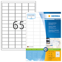 HERMA Address labels Premium A4 38.1x21.2 mm round corners white paper matt 6500 pcs. - White - Self-adhesive printer label - A4 - Paper - Laser/Inkjet - Permanent