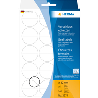 [2842589000] HERMA Seal labels perforated Ø 32 mm round transparent extra strong adhesion film matt 240 pcs. - Transparent - 32 mm - Polyester - Germany - 32 mm - 240 pc(s)