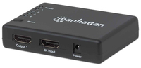 [6312283000] Manhattan HDMI Splitter 4-Port (Compact) - 4K@30Hz - Displays output from x1 HDMI source to x4 HD displays (same output to four displays) - AC Powered (cable 0.7m) - Black - Three Year Warranty - Retail Box (With Euro 2-pin plug) - HDMI - 4x HDMI - 4096 x 2160 pixe