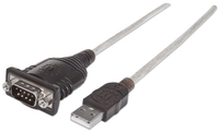 [4910993000] Manhattan USB-A to Serial Converter cable - 45cm - Male to Male - Serial/RS232/COM/DB9 - Prolific PL-2303HXD Chip - Black/Silver cable - Three Year Warranty - Polybag - Silver - 0.45 m - USB A - Serial/COM/RS232/DB9 - Male - Male