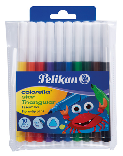 Pelikan 985663 - Fein - 10 Farben - Schwarz - Blau - Braun - Grün - Hellblau - Hellgrün - Orange - Rot - Violett - Gelb - 1 mm - Mehrfarben - Dreieck