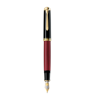 Pelikan M800 - Black - Gold - Red - Built-in filling system - Diamond - Resin - Gold - Italic nib - Gold/Rhodium