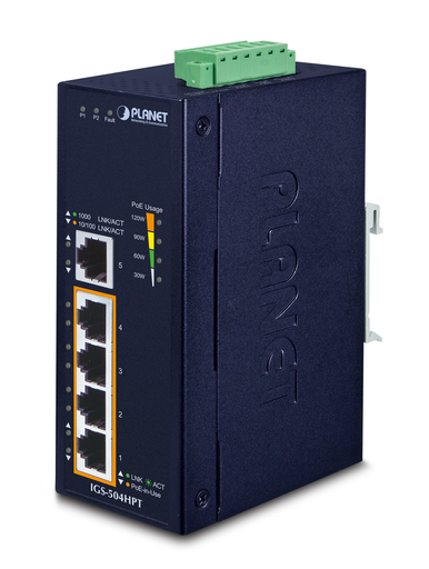 Planet IGS-504HPT - Unmanaged - L2 - Gigabit Ethernet (10/100/1000) - Full duplex - Power over Ethernet (PoE) - Wall mountable