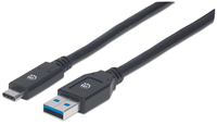 [6045006000] Manhattan USB-C to USB-A Cable - 3m - Male to Male - 5 Gbps (USB 3.2 Gen1 aka USB 3.0) - 3A (fast charging) - SuperSpeed USB - Black - Lifetime Warranty - Polybag - 3 m - USB C - USB A - USB 3.2 Gen 1 (3.1 Gen 1) - 5000 Mbit/s - Black