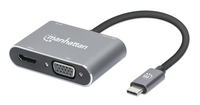 [15533939000] Manhattan USB-C Dock/Hub - Ports (x4): HDMI - USB-A - USB-C and VGA - With Power Delivery (87W) to USB-C Port (Note add USB-C wall charger and USB-C cable needed) - All Ports can be used at the same time - Aluminium - Space Grey - Three Year Warranty - Retail Box -