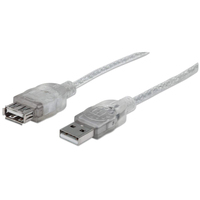 [48833000] Manhattan USB-A to USB-A Extension Cable - 3m - Male to Female - Translucent Silver - 480 Mbps (USB 2.0) - Hi-Speed USB - Equivalent to USBEXTAA10BK (except colour) - Lifetime Warranty - Polybag - 3 m - USB A - USB A - USB 2.0 - Male/Female - Silver