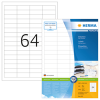 HERMA Etiketten Premium A4 48.3x16.9 mm weiß Papier matt 6400 St. - Weiß - Selbstklebendes Druckeretikett - A4 - Papier - Laser/Inkjet - Dauerhaft
